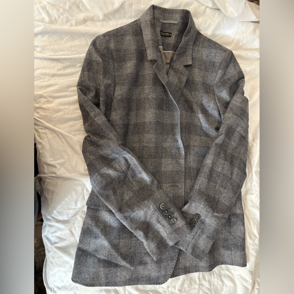 Massimo Dutti Charcoal Checkered Blazer